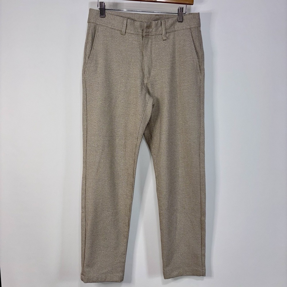 Zara Women's Slim Fit Dress Pants Beige Check Plaid Trousers Size 38 / 30
